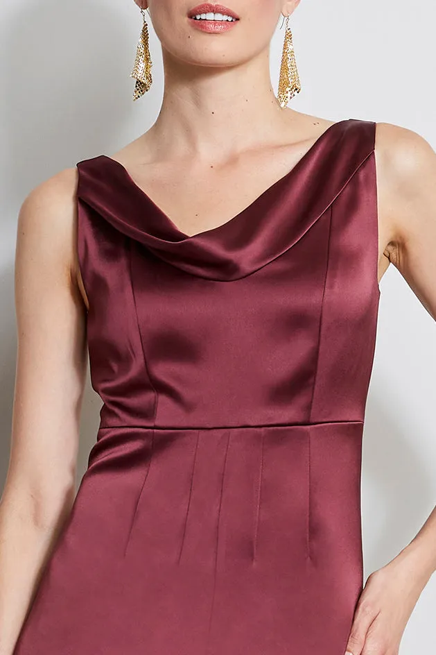 Sleeveless Dresses Women Elie Tahari Satin Cowl Neck Dress CORDOVAN