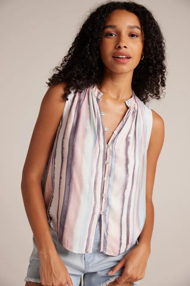 Sleeveless Women Bella Dahl Sleeveless Shirred Shoulder Blouse 8211 Coastal Stripe Print Sleeveless Women Bella Dahl Sleeveless Shirred Shoulder Blouse 8211 Coastal Stripe Print