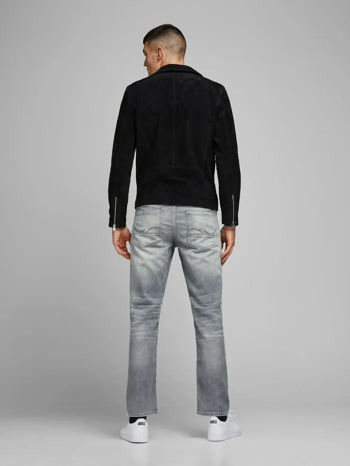 Slim and Straight Jeans JACK and JONES Mens TIM LEON GE 067 INDIGO KNIT SLIMSTRAIGHT FIT JEANS Grey Grey Denim
