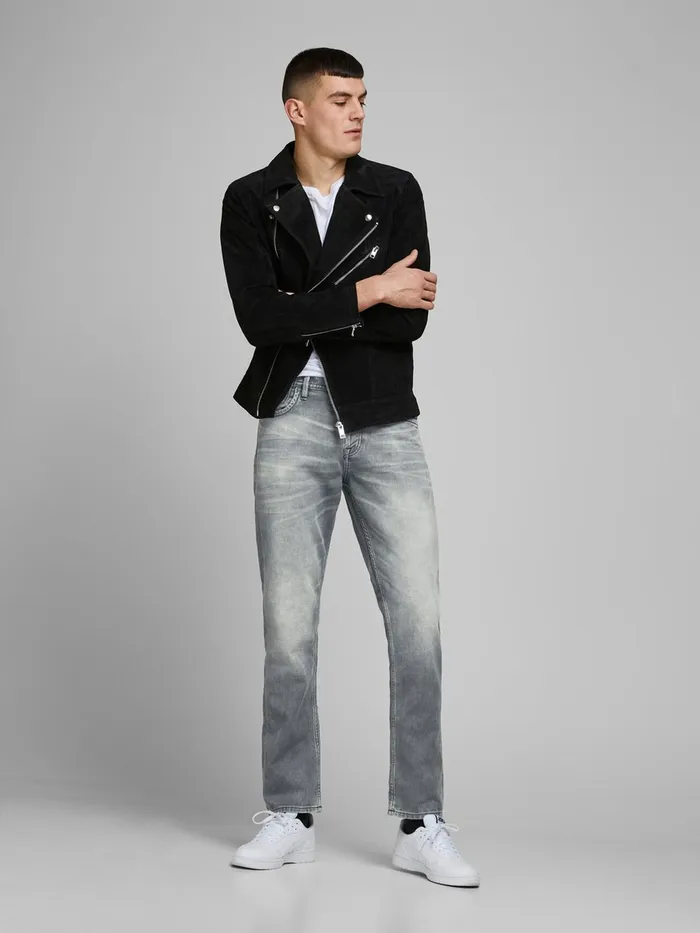 Slim and Straight Jeans JACK and JONES Mens TIM LEON GE 067 INDIGO KNIT SLIMSTRAIGHT FIT JEANS Grey Grey Denim