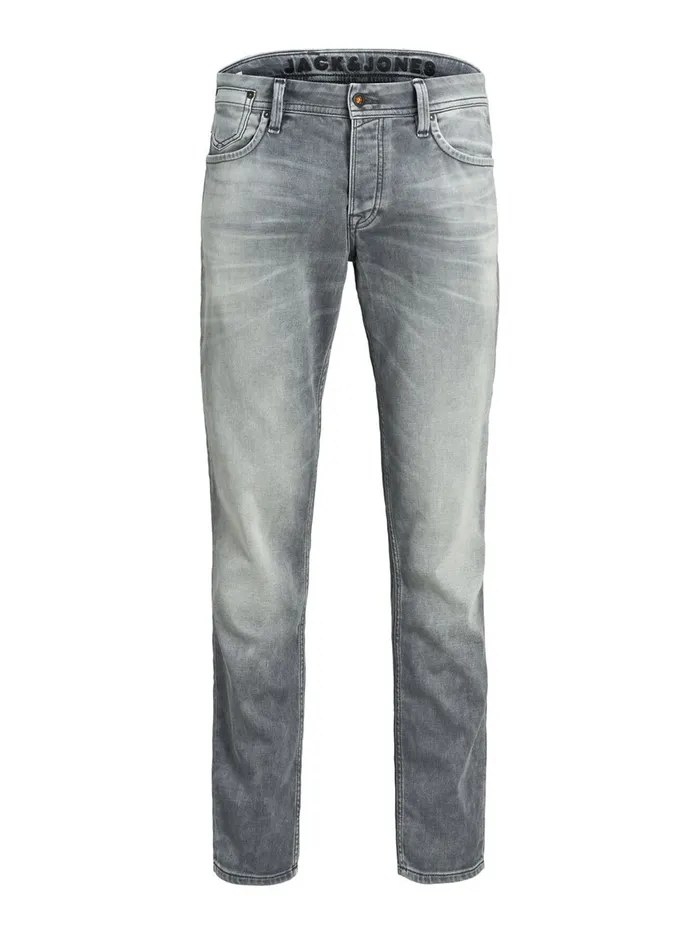Slim and Straight Jeans JACK and JONES Mens TIM LEON GE 067 INDIGO KNIT SLIMSTRAIGHT FIT JEANS Grey Grey Denim