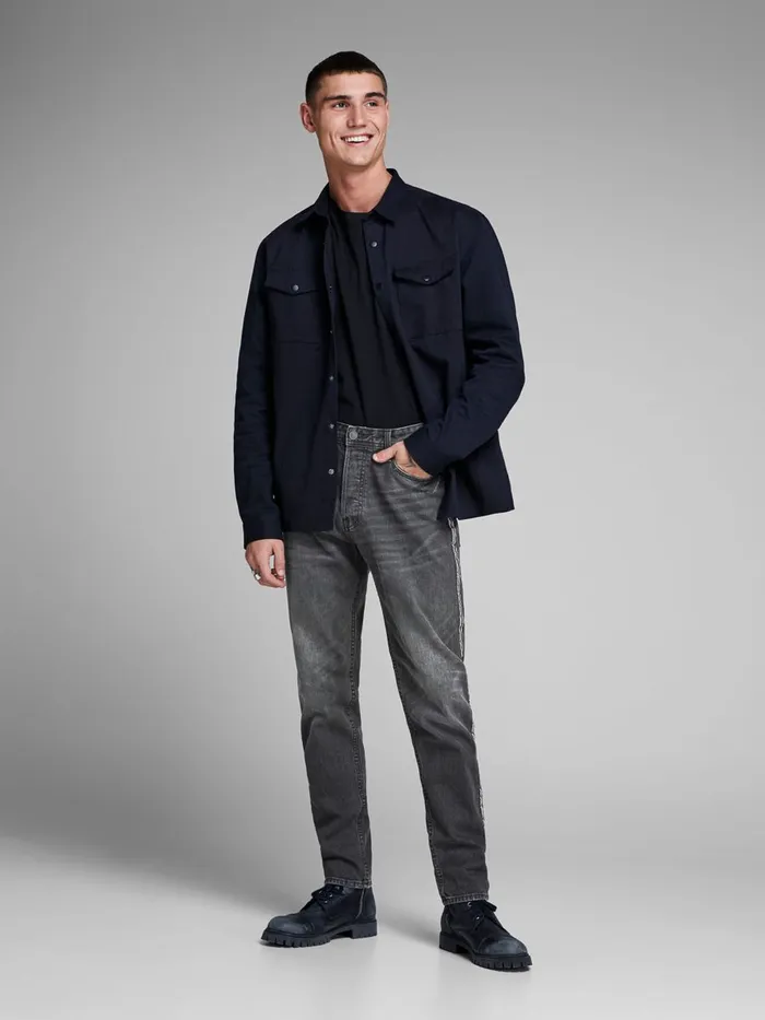 Slim Jeans JACK and JONES Mens FRED ORIGINAL CR 091 TAPERED FIT JEANS Black Black Denim