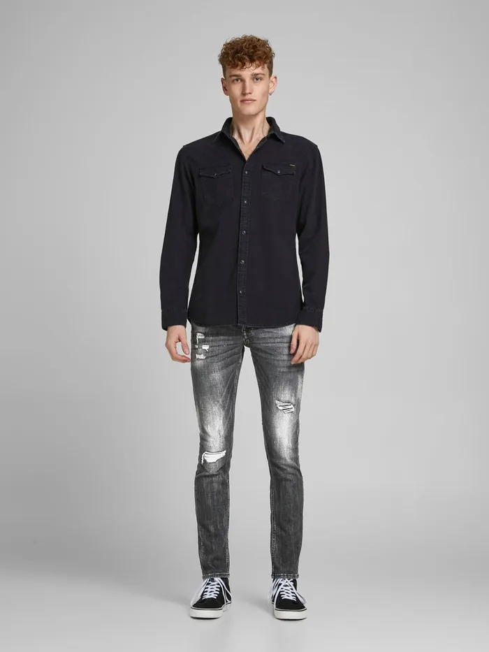 Slim Jeans JACK and JONES Mens GLENN FOX GE SPS SLIM FIT JEANS Grey Black Denim