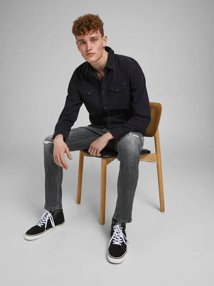 Slim Jeans JACK and JONES Mens GLENN FOX GE SPS SLIM FIT JEANS Grey Black Denim