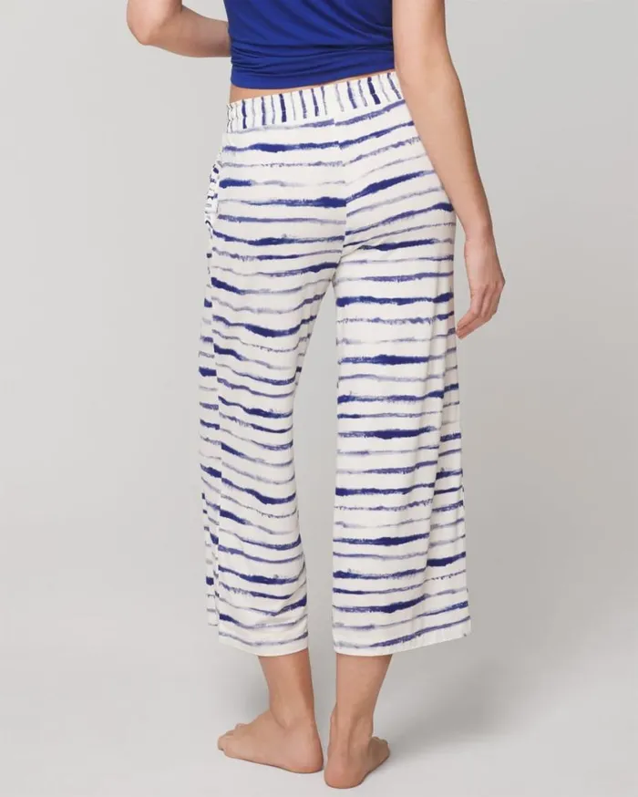 Soma Cool Nights WideLeg Ruffle Cropped Pants Cool Tie Dye Stripe Mblue Women Matching Sets and Separates