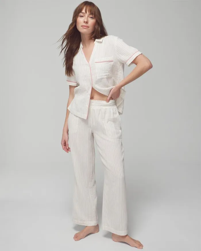 Soma Cotton Gauze Pants Dbl Cloth Bw Stripe Women Matching Sets and Separates Soma Cotton Gauze Pants Dbl Cloth Bw Stripe Women Matching Sets and Separates