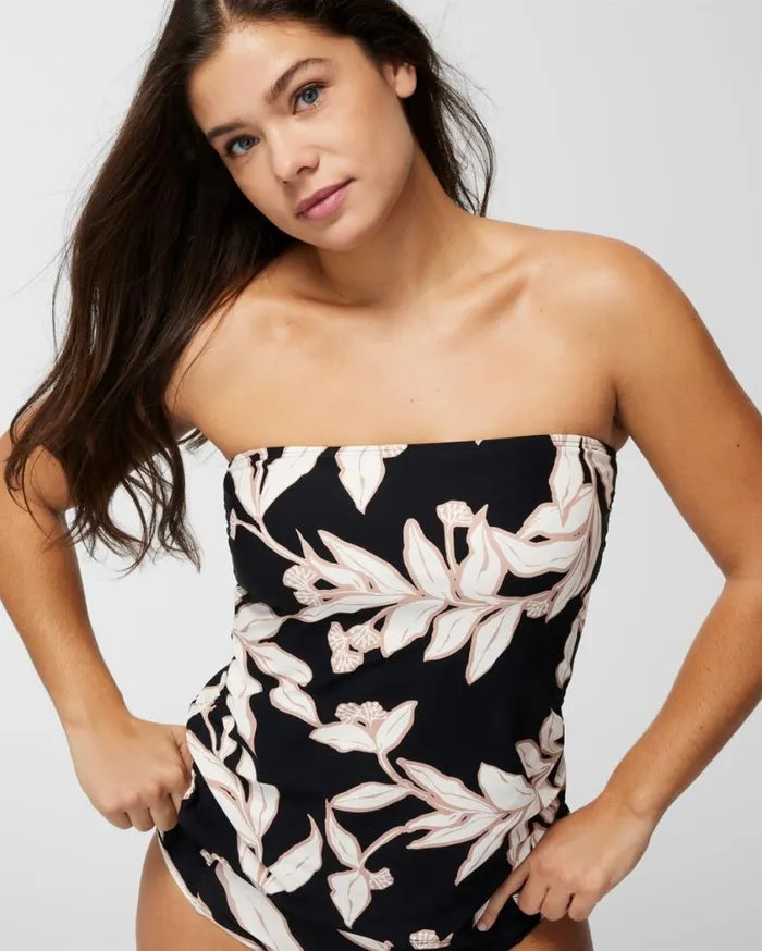 Soma Soma Swim Bandeau Tankini Leaf It Be Black Mini Women Swim