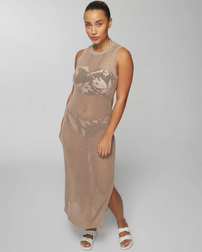 Soma Soma Swim Cotton CrochetStyle Maxi CoverUp Neutral Women Swim