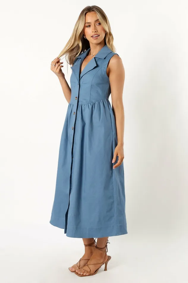 Sonja Midi Dress Steel Blue Dresses Petal and Pup Women