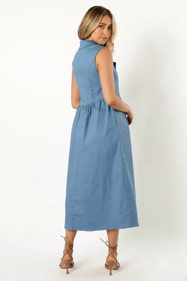 Sonja Midi Dress Steel Blue Dresses Petal and Pup Women