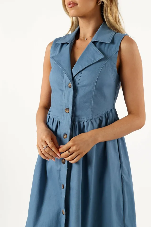 Sonja Midi Dress Steel Blue Dresses Petal and Pup Women
