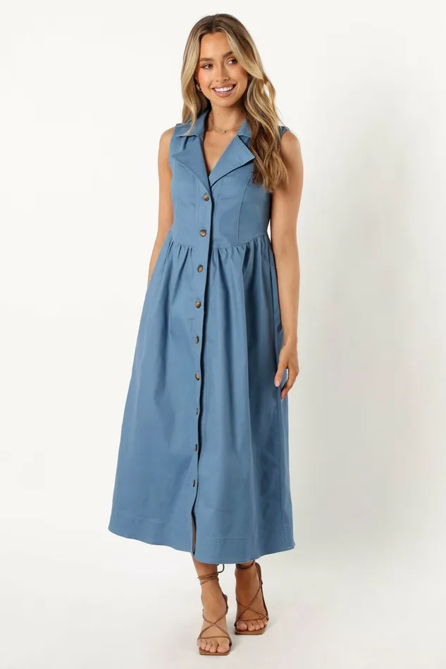Sonja Midi Dress Steel Blue Dresses Petal and Pup Women