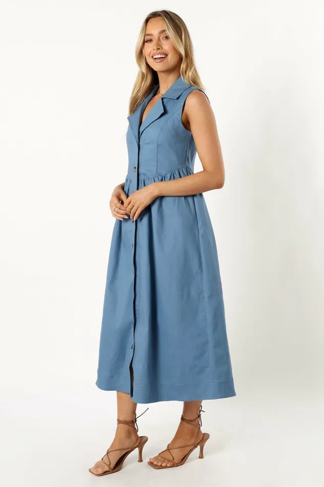 Sonja Midi Dress Steel Blue Dresses Petal and Pup Women