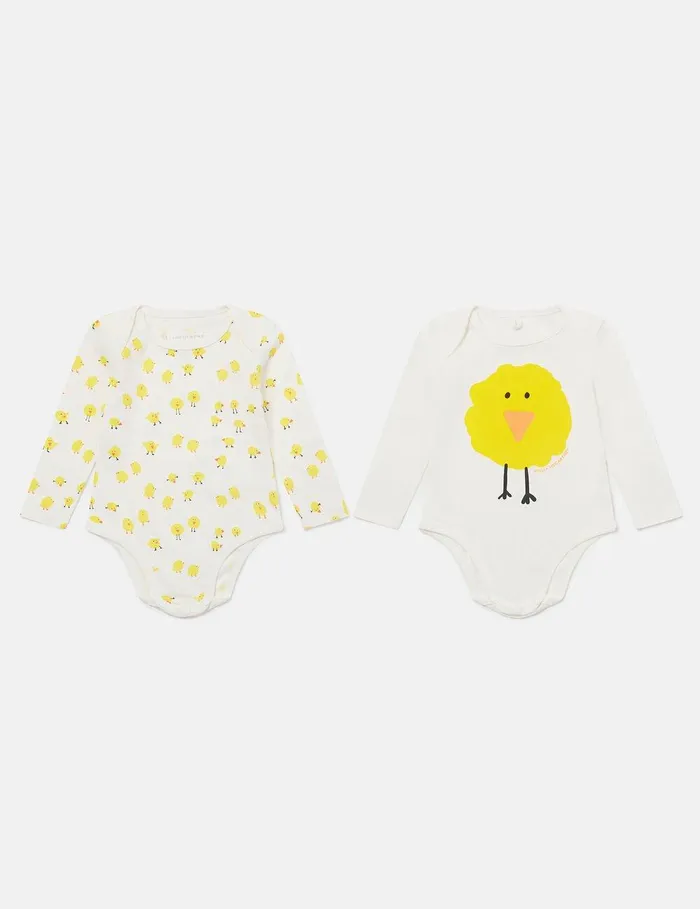 Stella McCartney Baby Boys Kids Chick Pattern Sleepsuit Set Yellow And White
