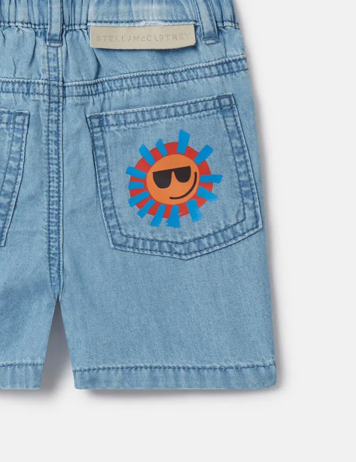 Stella McCartney Baby Boys Kids Sunshine Print Denim Shorts Blue Stella McCartney Baby Boys Kids Sunshine Print Denim Shorts Blue