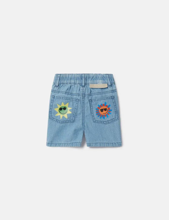 Stella McCartney Baby Boys Kids Sunshine Print Denim Shorts Blue Stella McCartney Baby Boys Kids Sunshine Print Denim Shorts Blue