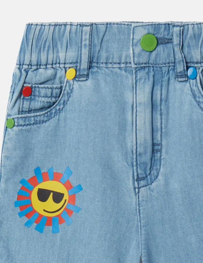 Stella McCartney Baby Boys Kids Sunshine Print Denim Shorts Blue Stella McCartney Baby Boys Kids Sunshine Print Denim Shorts Blue