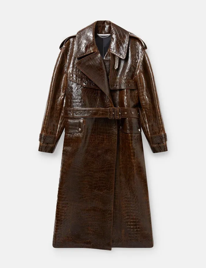 Stella McCartney Coats And Jackets Women Crocodile Embossed Trench Coat Mocha Brown Stella McCartney Coats And Jackets Women Crocodile Embossed Trench Coat Mocha Brown