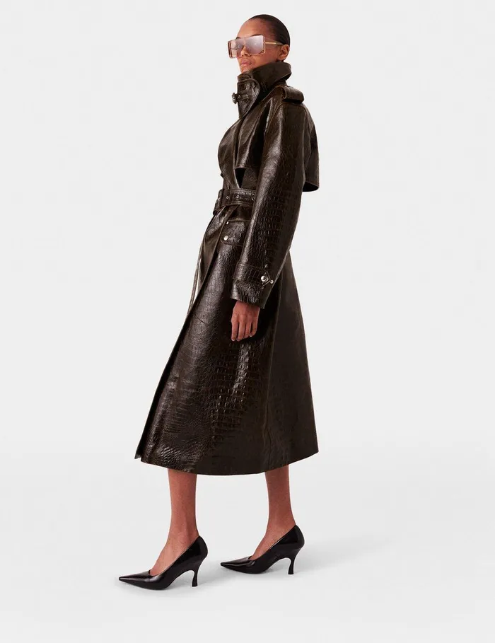 Stella McCartney Coats And Jackets Women Crocodile Embossed Trench Coat Mocha Brown Stella McCartney Coats And Jackets Women Crocodile Embossed Trench Coat Mocha Brown
