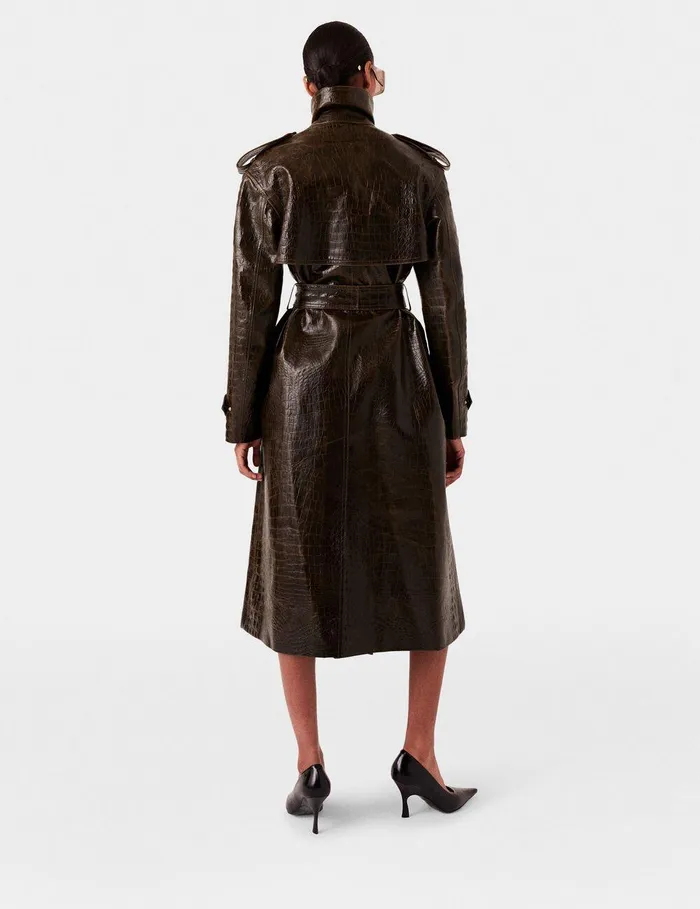 Stella McCartney Coats And Jackets Women Crocodile Embossed Trench Coat Mocha Brown Stella McCartney Coats And Jackets Women Crocodile Embossed Trench Coat Mocha Brown