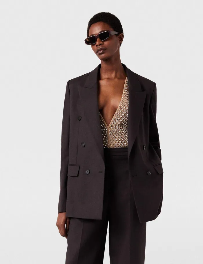 Stella McCartney Coats And Jackets Women Double Breasted Wool Blazer Dark Chocolate Brown Stella McCartney Coats And Jackets Women Double Breasted Wool Blazer Dark Chocolate Brown
