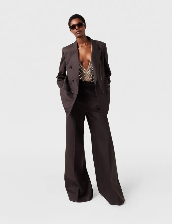Stella McCartney Coats And Jackets Women Double Breasted Wool Blazer Dark Chocolate Brown Stella McCartney Coats And Jackets Women Double Breasted Wool Blazer Dark Chocolate Brown