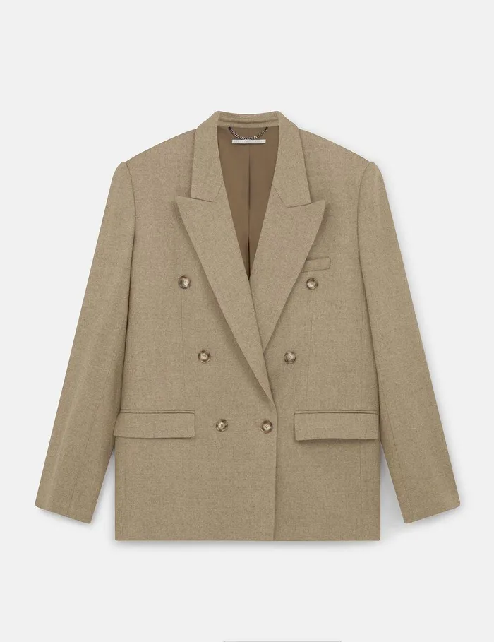 Stella McCartney Coats And Jackets Women Double Breasted Wool Blazer Light Moss Beige Stella McCartney Coats And Jackets Women Double Breasted Wool Blazer Light Moss Beige