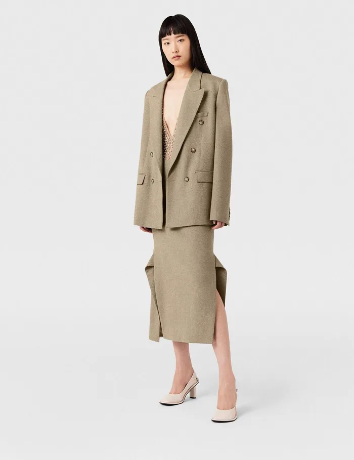 Stella McCartney Coats And Jackets Women Double Breasted Wool Blazer Light Moss Beige Stella McCartney Coats And Jackets Women Double Breasted Wool Blazer Light Moss Beige