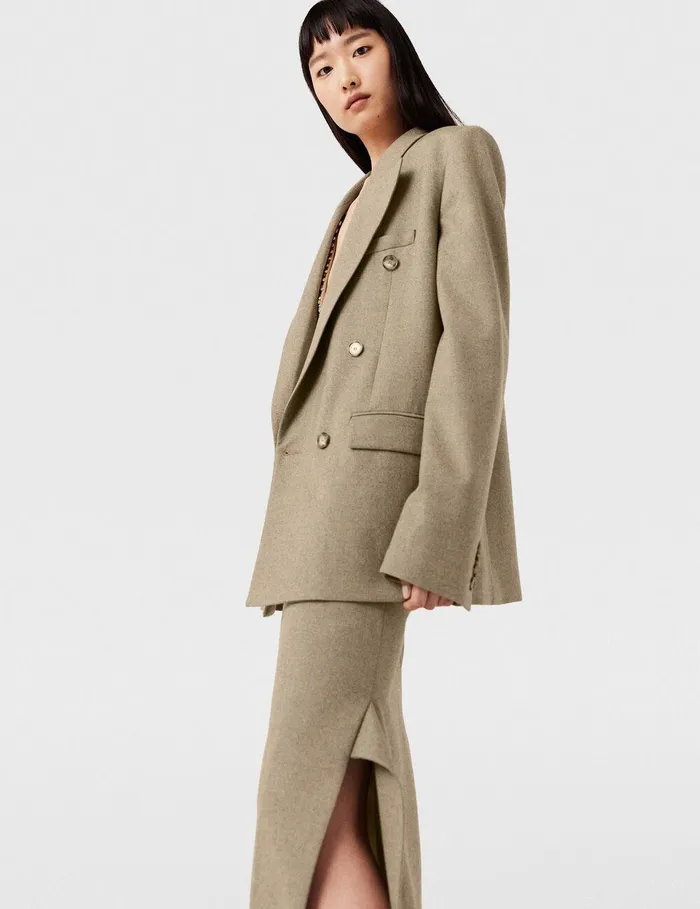 Stella McCartney Coats And Jackets Women Double Breasted Wool Blazer Light Moss Beige Stella McCartney Coats And Jackets Women Double Breasted Wool Blazer Light Moss Beige