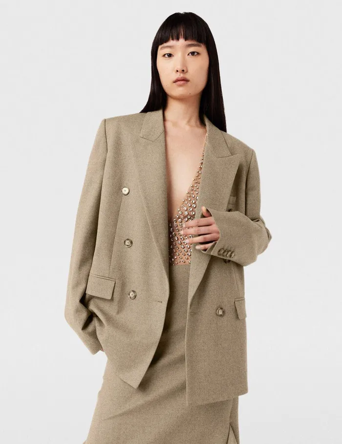Stella McCartney Coats And Jackets Women Double Breasted Wool Blazer Light Moss Beige Stella McCartney Coats And Jackets Women Double Breasted Wool Blazer Light Moss Beige