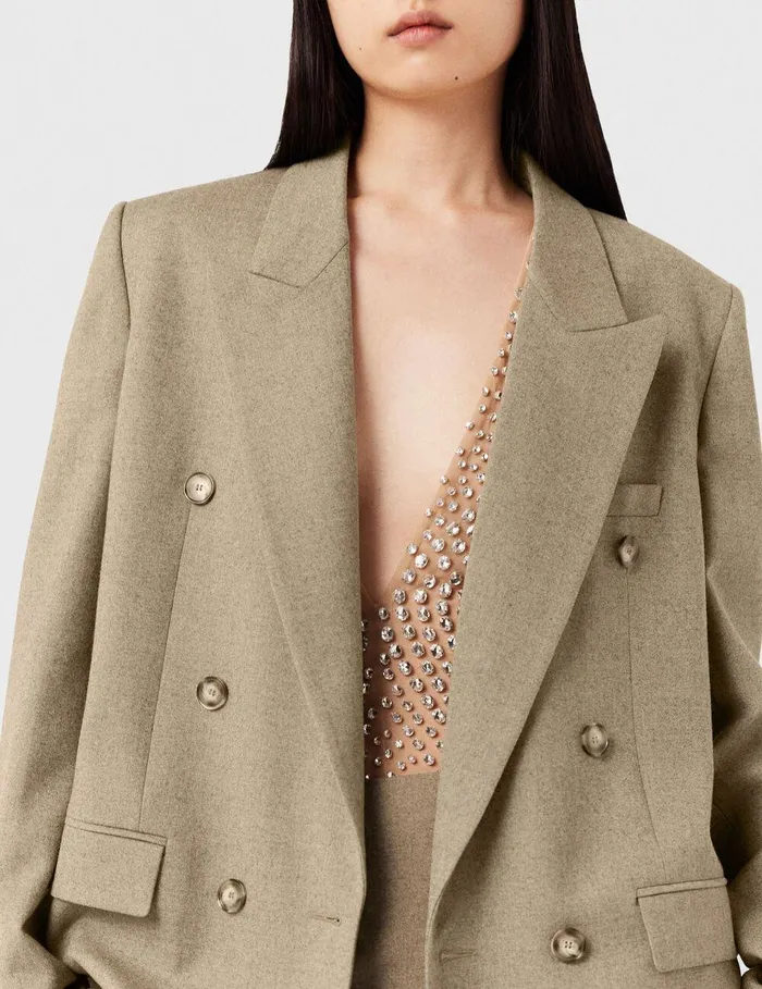 Stella McCartney Coats And Jackets Women Double Breasted Wool Blazer Light Moss Beige Stella McCartney Coats And Jackets Women Double Breasted Wool Blazer Light Moss Beige