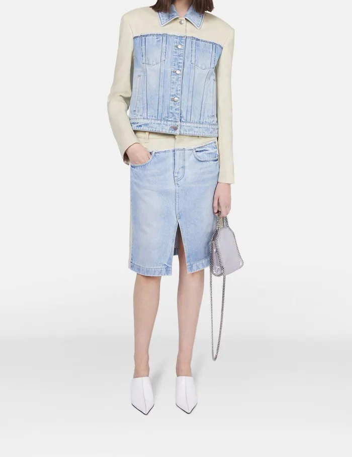 Stella McCartney Coats And Jackets Women TwoTone Panelled Denim Jacket Blueecru Stella McCartney Coats And Jackets Women TwoTone Panelled Denim Jacket Blueecru