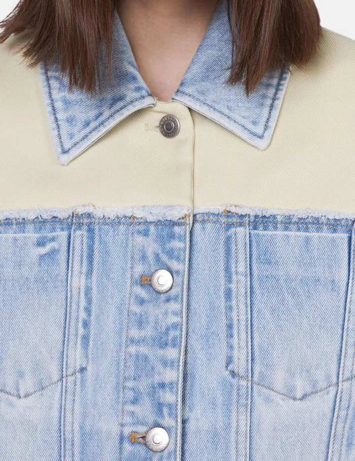 Stella McCartney Coats And Jackets Women TwoTone Panelled Denim Jacket Blueecru Stella McCartney Coats And Jackets Women TwoTone Panelled Denim Jacket Blueecru