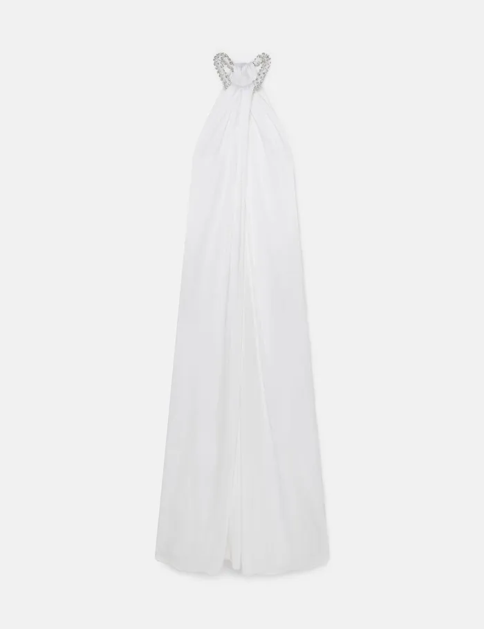 Stella McCartney Dresses Women Crystal Halterneck Satin Maxi Dress Pure White