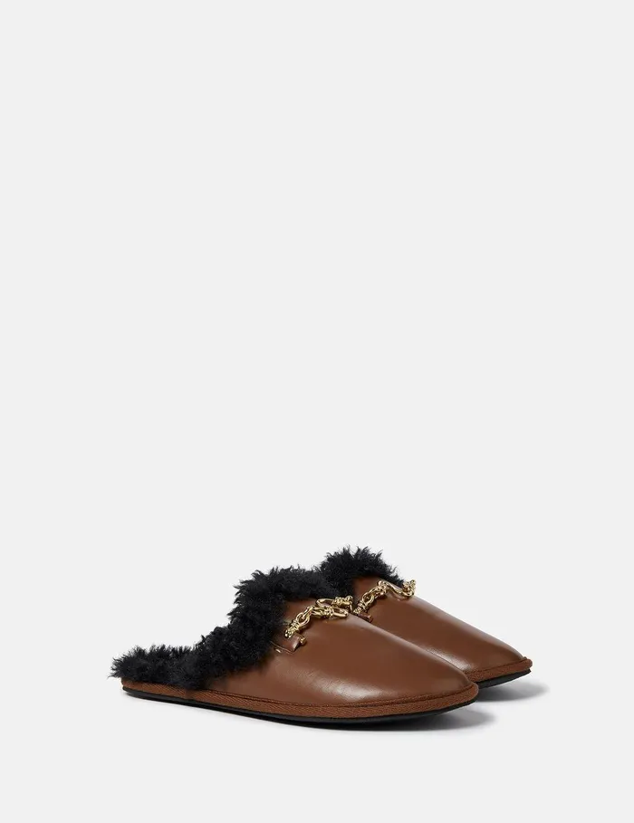 Stella McCartney Flats Women Ryder Backless Vegan Plush TeddyLined Loafers Tortoiseshell Brown Stella McCartney Flats Women Ryder Backless Vegan Plush TeddyLined Loafers Tortoiseshell Brown