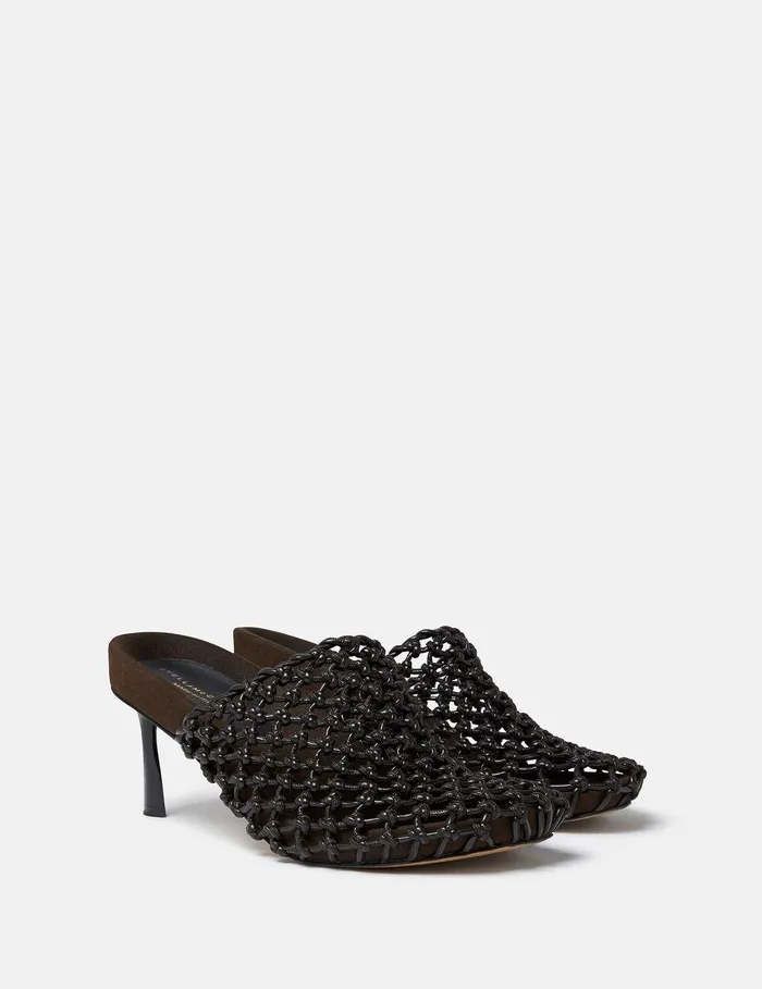 Stella McCartney Heels Women Terra Recycled Knotted Net Mules Cocoa Brown Stella McCartney Heels Women Terra Recycled Knotted Net Mules Cocoa Brown