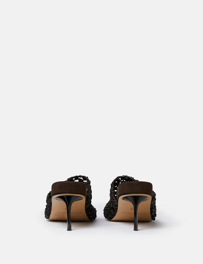 Stella McCartney Heels Women Terra Recycled Knotted Net Mules Cocoa Brown Stella McCartney Heels Women Terra Recycled Knotted Net Mules Cocoa Brown