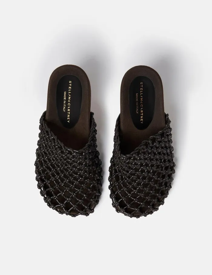 Stella McCartney Heels Women Terra Recycled Knotted Net Mules Cocoa Brown Stella McCartney Heels Women Terra Recycled Knotted Net Mules Cocoa Brown