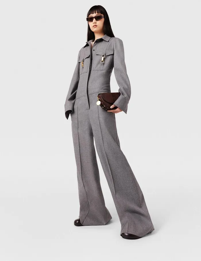 Stella McCartney Jumpsuits Women ClaspEmbellished Wool Jumpsuit Light Grey Melange Stella McCartney Jumpsuits Women ClaspEmbellished Wool Jumpsuit Light Grey Melange