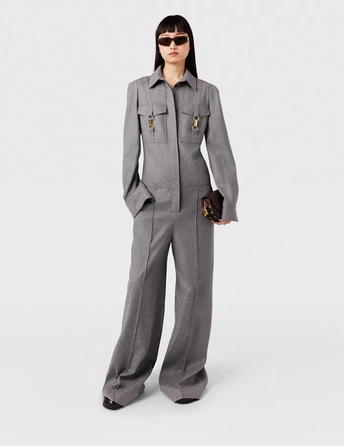 Stella McCartney Jumpsuits Women ClaspEmbellished Wool Jumpsuit Light Grey Melange Stella McCartney Jumpsuits Women ClaspEmbellished Wool Jumpsuit Light Grey Melange