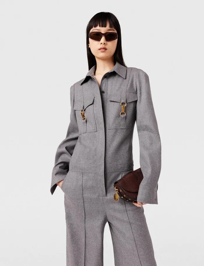 Stella McCartney Jumpsuits Women ClaspEmbellished Wool Jumpsuit Light Grey Melange Stella McCartney Jumpsuits Women ClaspEmbellished Wool Jumpsuit Light Grey Melange