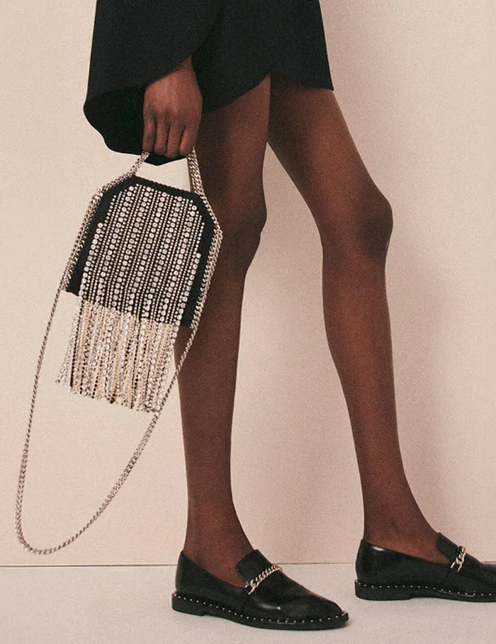 Stella McCartney Mini Bags And Clutches Women Crystal Fringe Falabella Tiny Tote Bag Black Stella McCartney Mini Bags And Clutches Women Crystal Fringe Falabella Tiny Tote Bag Black