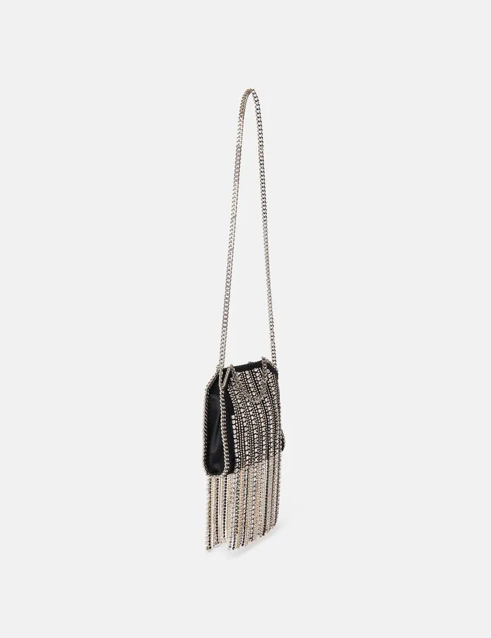 Stella McCartney Mini Bags And Clutches Women Crystal Fringe Falabella Tiny Tote Bag Black Stella McCartney Mini Bags And Clutches Women Crystal Fringe Falabella Tiny Tote Bag Black