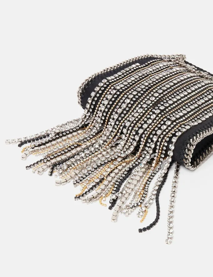 Stella McCartney Mini Bags And Clutches Women Crystal Fringe Falabella Tiny Tote Bag Black Stella McCartney Mini Bags And Clutches Women Crystal Fringe Falabella Tiny Tote Bag Black