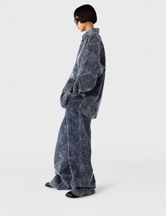 Stella McCartney Pants And Shorts Women HighRise Denim Boucl Jeans Speckled Blue Stella McCartney Pants And Shorts Women HighRise Denim Boucl Jeans Speckled Blue