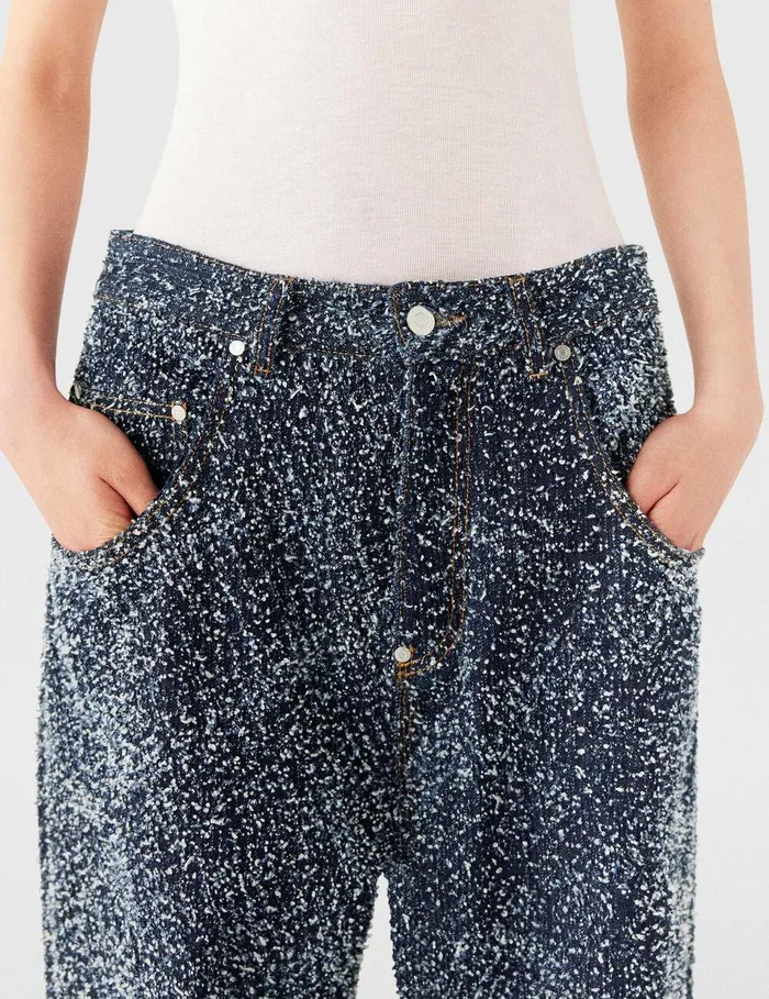 Stella McCartney Pants And Shorts Women HighRise Denim Boucl Jeans Speckled Blue Stella McCartney Pants And Shorts Women HighRise Denim Boucl Jeans Speckled Blue