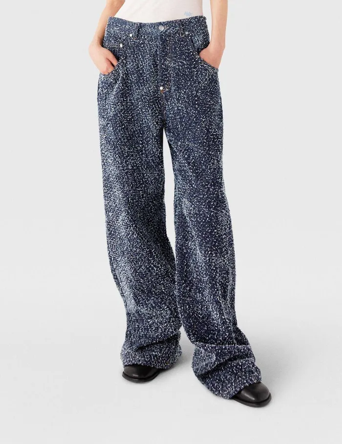 Stella McCartney Pants And Shorts Women HighRise Denim Boucl Jeans Speckled Blue Stella McCartney Pants And Shorts Women HighRise Denim Boucl Jeans Speckled Blue