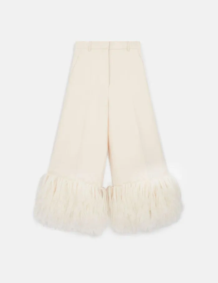 Stella McCartney Pants And Shorts Women HighRise WideLeg Feather Pants Cream White Stella McCartney Pants And Shorts Women HighRise WideLeg Feather Pants Cream White