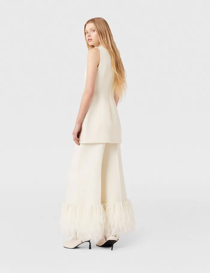 Stella McCartney Pants And Shorts Women HighRise WideLeg Feather Pants Cream White Stella McCartney Pants And Shorts Women HighRise WideLeg Feather Pants Cream White