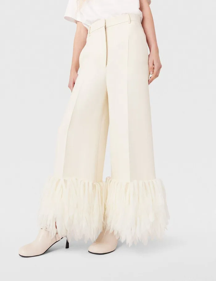 Stella McCartney Pants And Shorts Women HighRise WideLeg Feather Pants Cream White Stella McCartney Pants And Shorts Women HighRise WideLeg Feather Pants Cream White